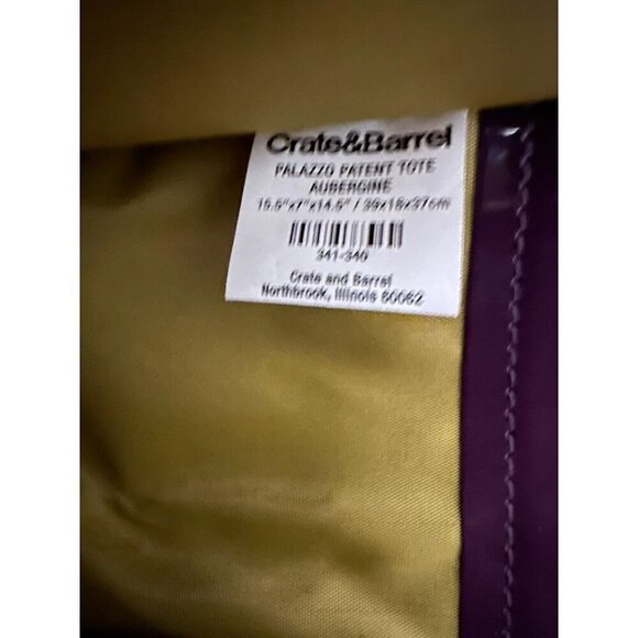 Crate & Barrel Palazzo Patent Tote Purple Aubergine 15.5"x14"x5.5" - Picture 4 of 4